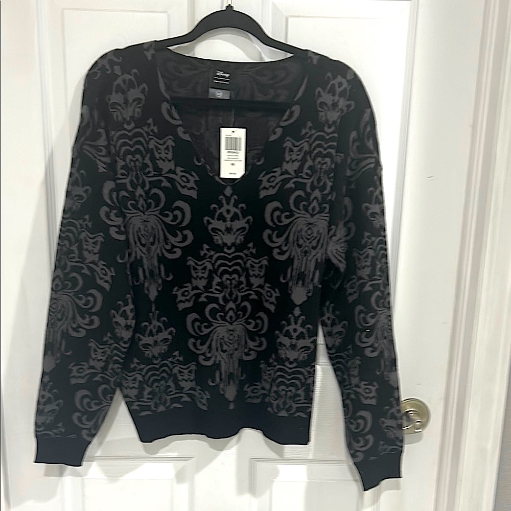 Disney’s Haunted Mansion Women's Black/Gray Sweater. V-neck, NWT Medium